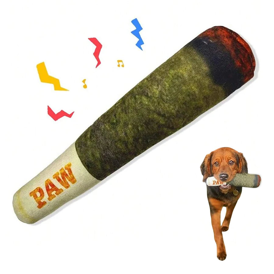 Funny Cigar Plush Dog Toy - Squeaky Interactive Chew